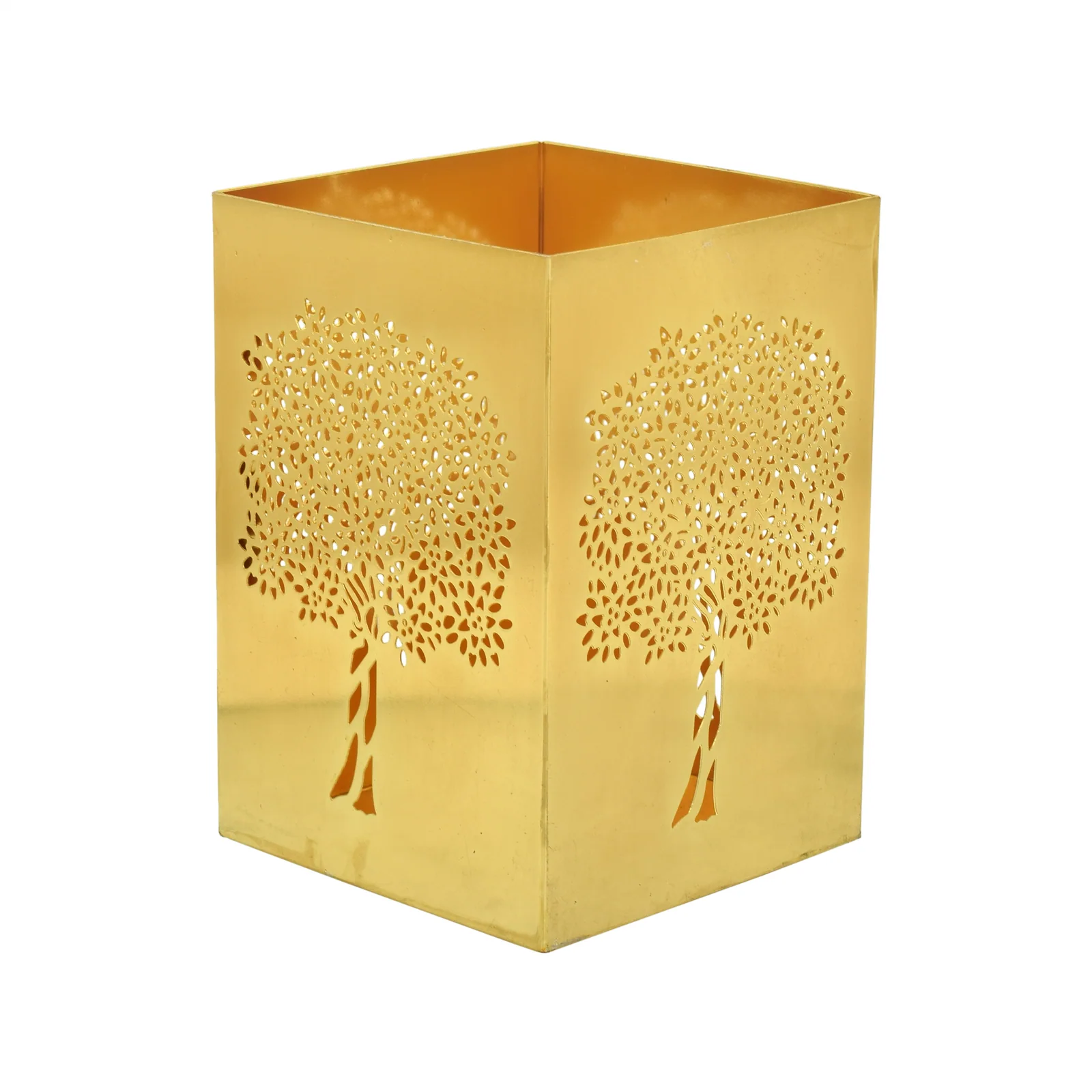 Laser-cut brass pen stand with filigree detailing