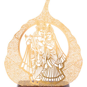 Radha Krishna Filigree Metal Leaf Art Showpiece with Wooden Base