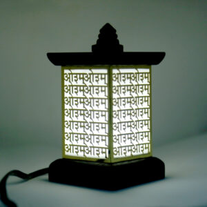 Aum Mantra Wooden LED Table Lamp – Spiritual Decorative Night Light