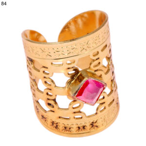 Gold-Plated Adjustable Statement Cuff Ring with Ruby Red Stone