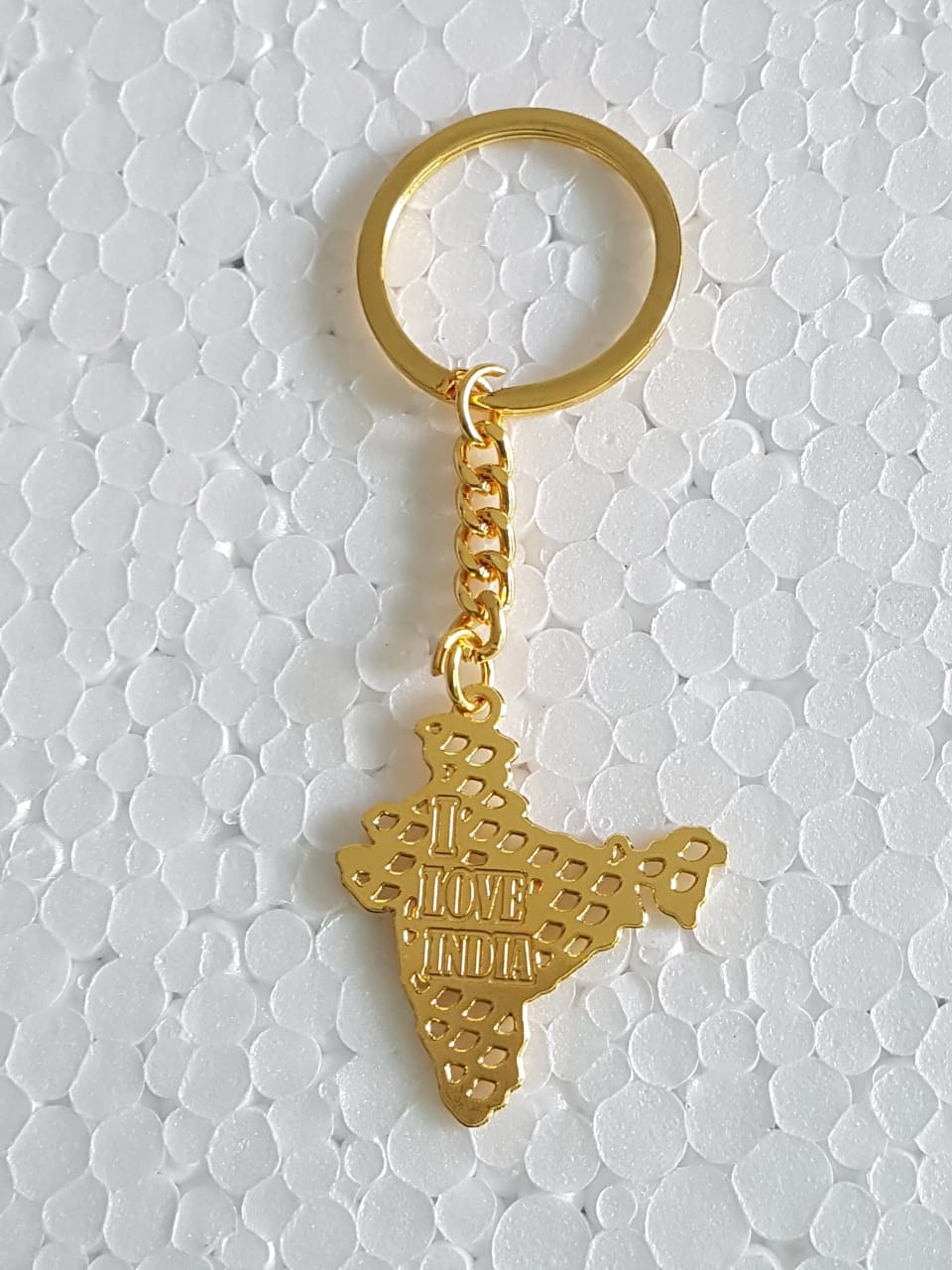 I Love India Map Keychain – Golden Metal Souvenir